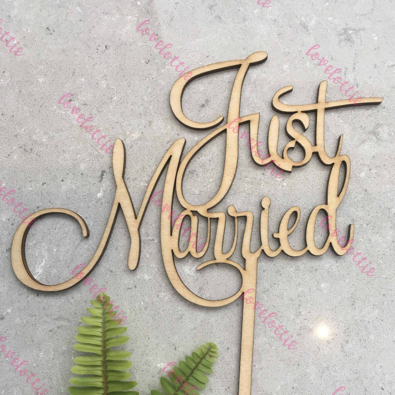 Just Married Rustic Wood Wedding Cake Topper