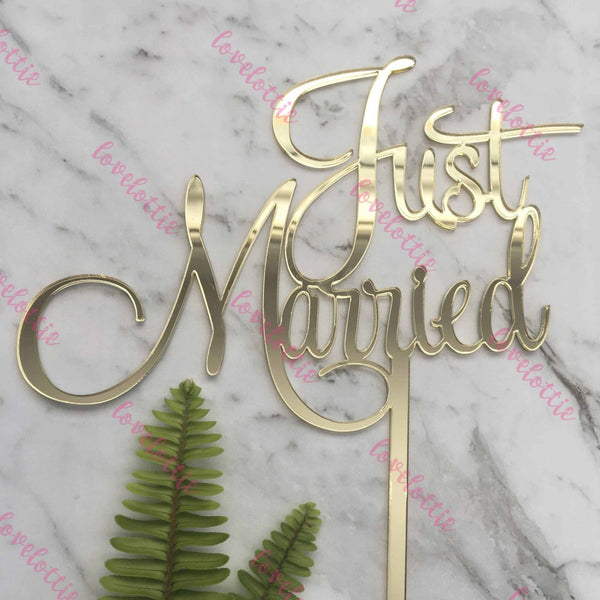 Just Married Acrylic Gold Mirror Wedding Cake Topper