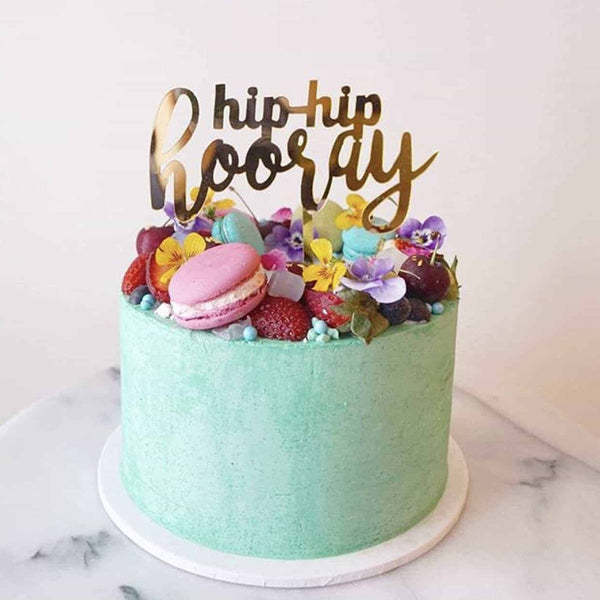 Hip Hip Hooray Acrylic Gold Mirror Birthday Party Cake Topper