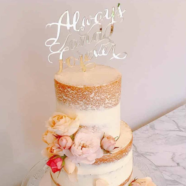 Always and Forever Acrylic Silver Mirror Wedding Cake Topper