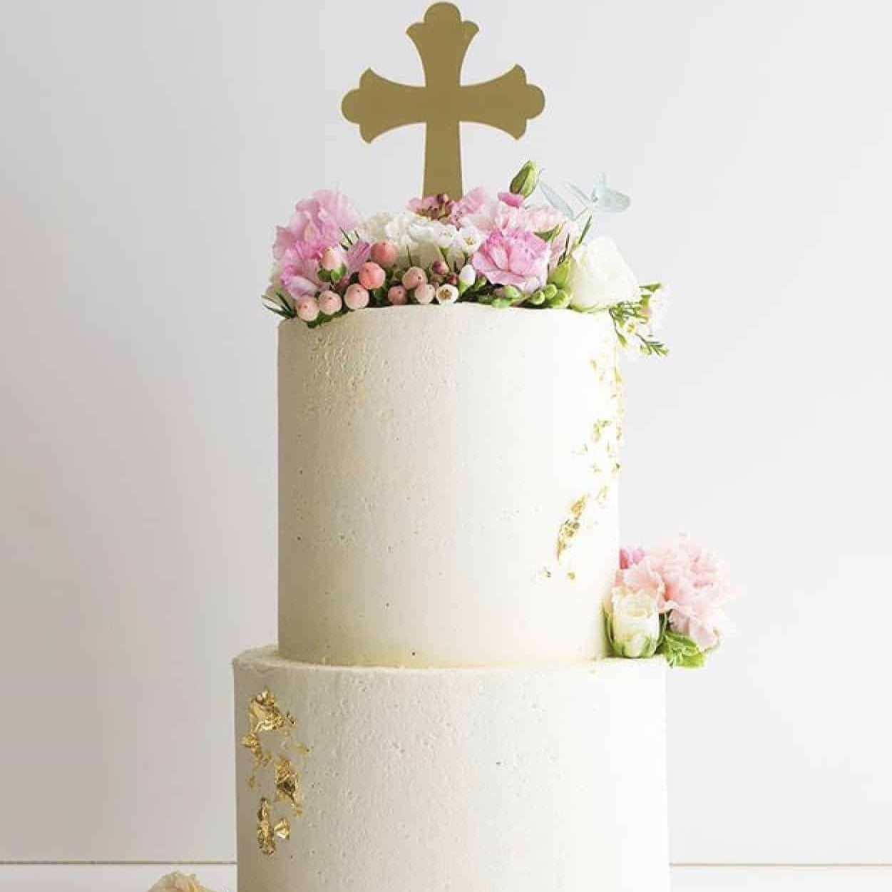 Cross Acrylic Gold Mirror Christening Baptism Cake Topper