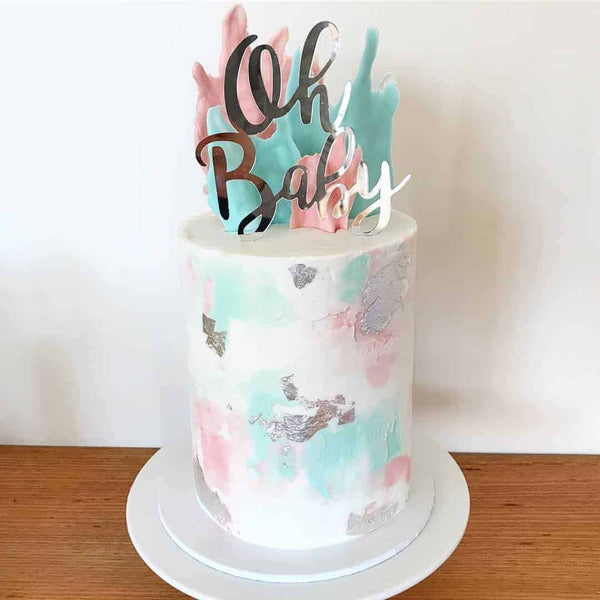 Oh Baby Acrylic Silver Mirror Baby Shower Cake Topper