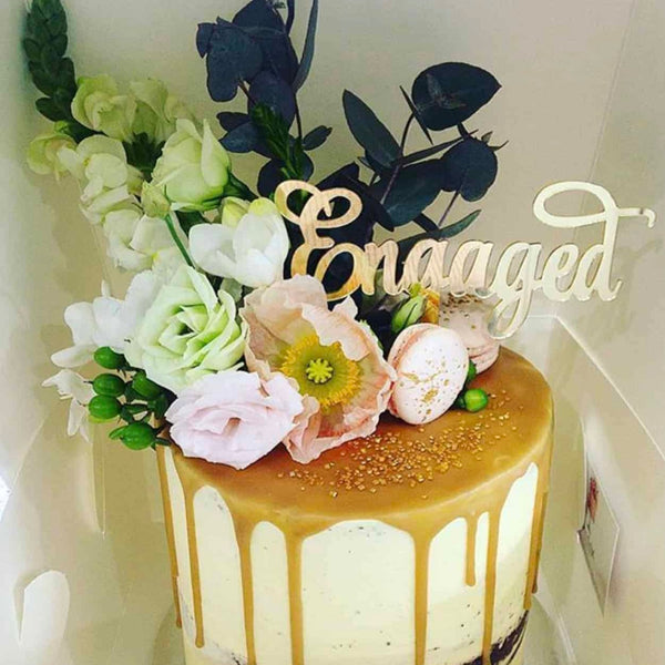 Engaged Acrylic Gold Mirror Engagement Wedding Cake Topper
