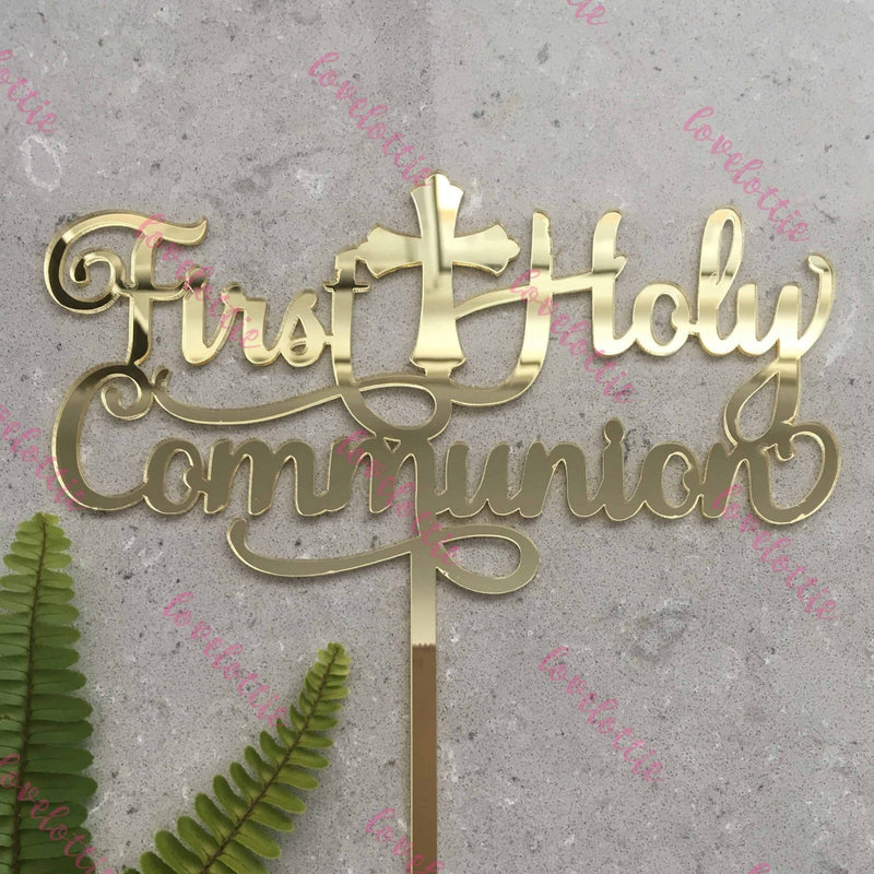 First Holy Communion Acrylic Gold Mirror Cake Topper