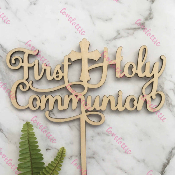 First Holy Communion Rustic Wood Cake Topper