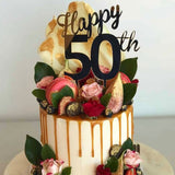 Happy 50th Birthday Cake Topper Acrylic Gold Mirror
