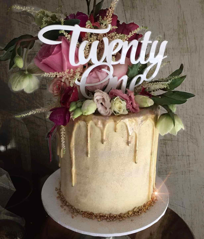 Twenty One Acrylic White Gloss 21st Birthday Cake Topper