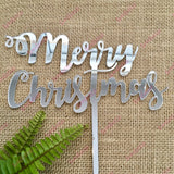 Curly Merry Christmas Cake Topper Acrylic Silver Mirror