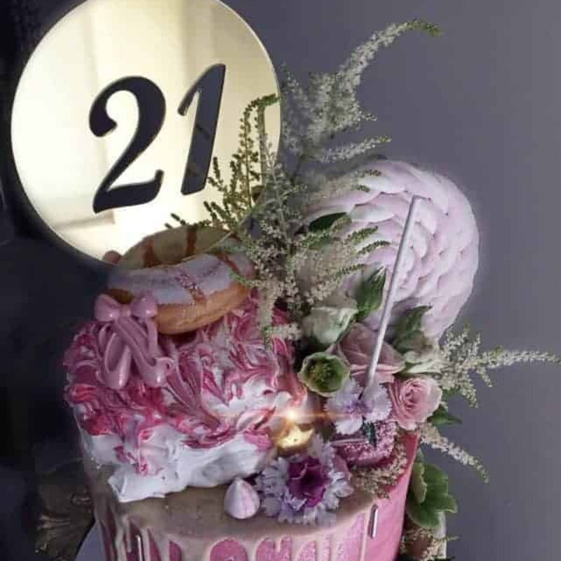 21st Birthday Acrylic Gold Mirror Round Cake Topper