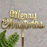 Script Merry Christmas Cake Topper Acrylic Gold Mirror