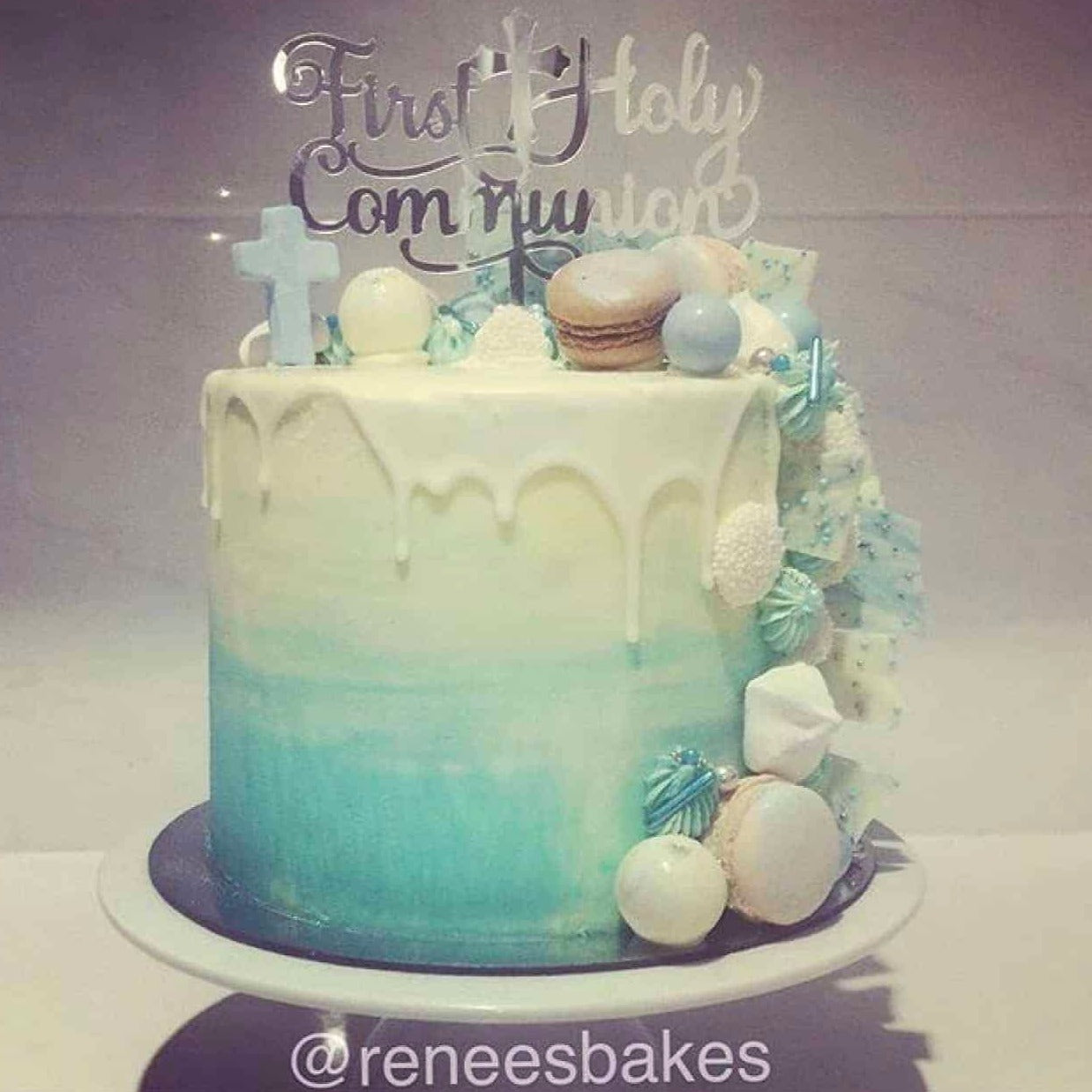 First Holy Communion Acrylic Silver Mirror Cake Topper