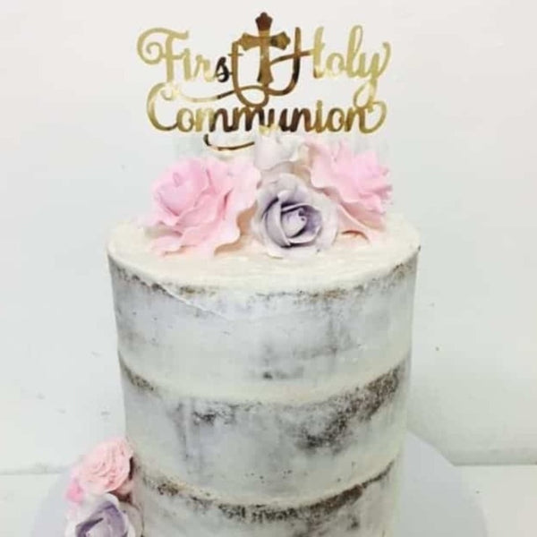 First Holy Communion Acrylic Gold Mirror Cake Topper