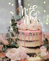 Mr &amp; Mrs (two lines) Acrylic Gold Mirror Wedding Cake Topper