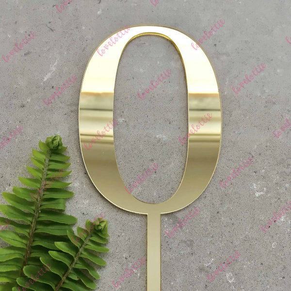 Number 0 Acrylic Gold Mirror Birthday Cake Topper