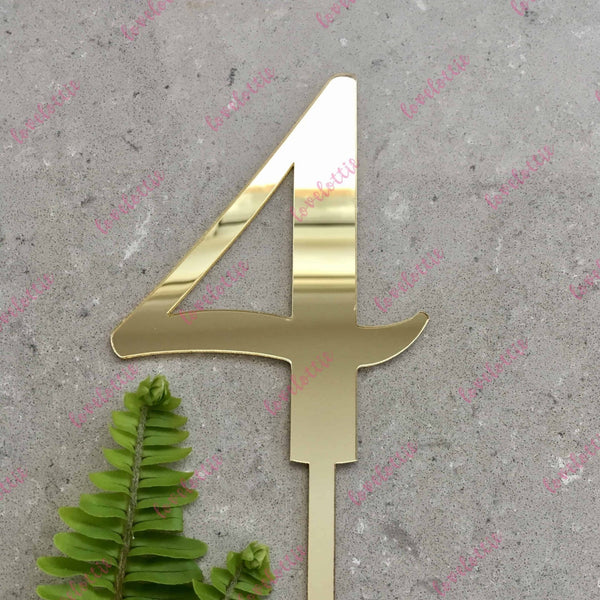 Number 4 Acrylic Gold Mirror Birthday Cake Topper