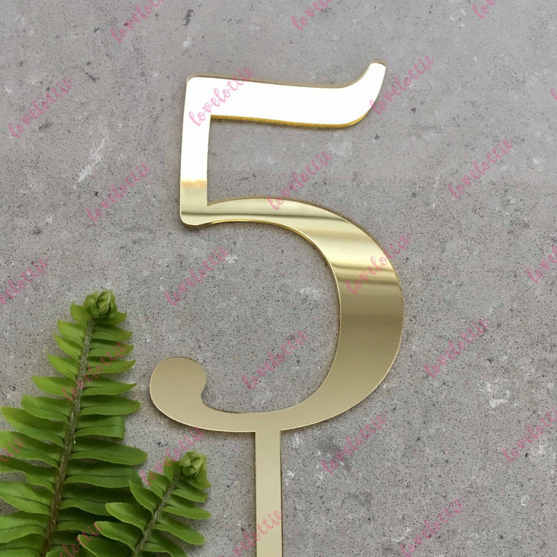 Number 5 Acrylic Gold Mirror Birthday Cake Topper