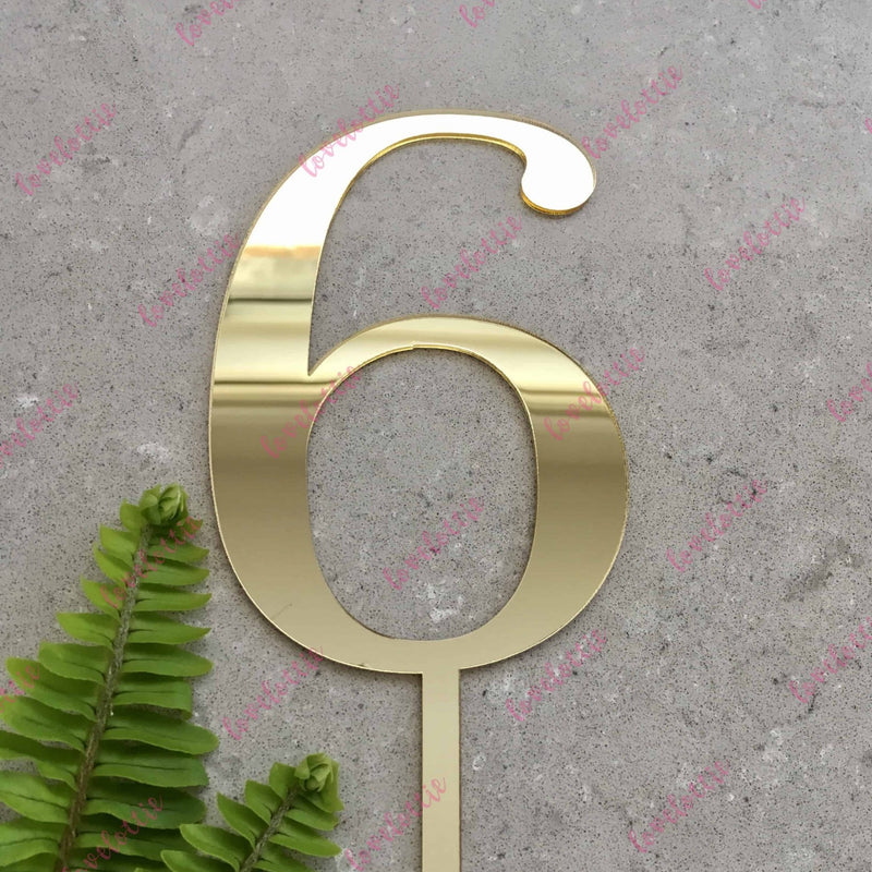 Number 6 Acrylic Gold Mirror Birthday Cake Topper