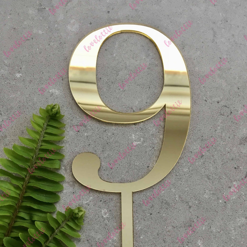 Number 9 Acrylic Gold Mirror Birthday Cake Topper