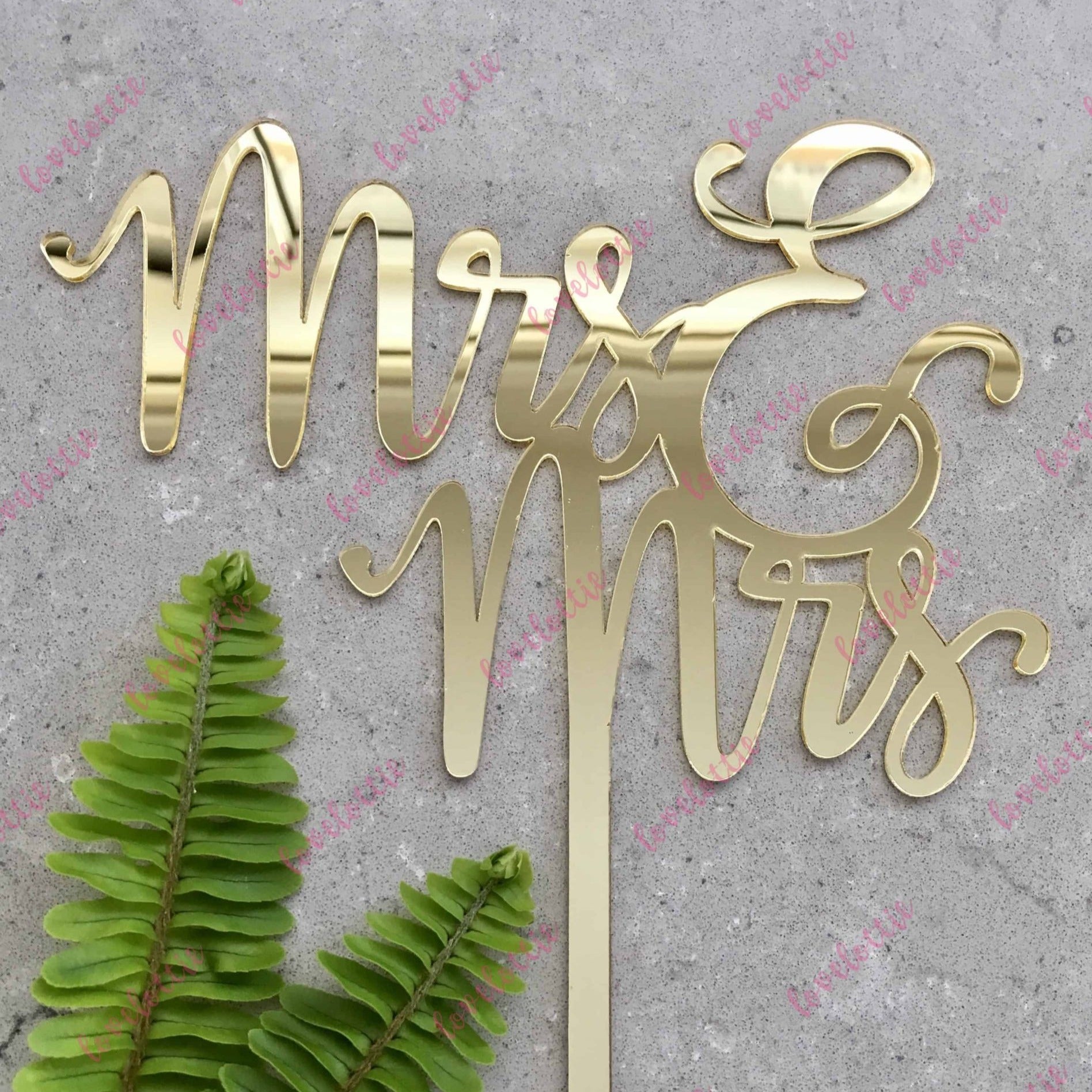 Mrs &amp; Mrs Lesbian Acrylic Gold Mirror Wedding Cake Topper