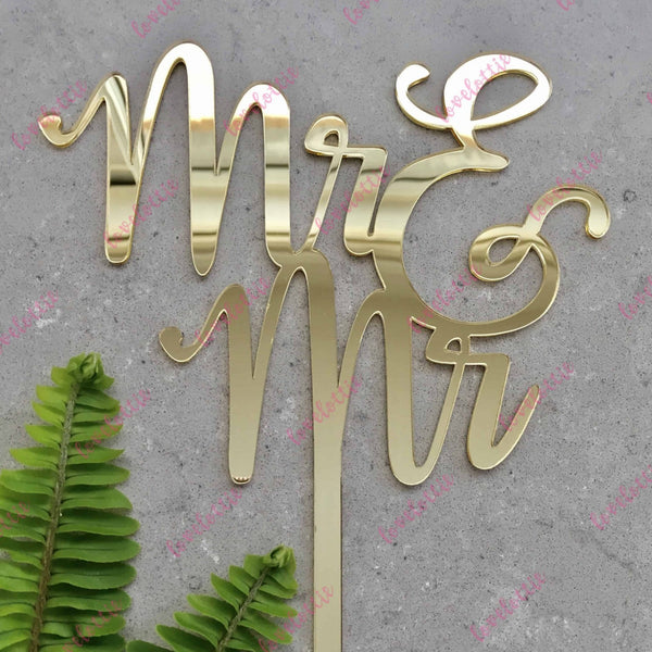 Mr &amp; Mr Gay Acrylic Gold Mirror Wedding Cake Topper