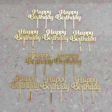 10 x Happy Birthday Acrylic Gold Mirror Cupcake Topper