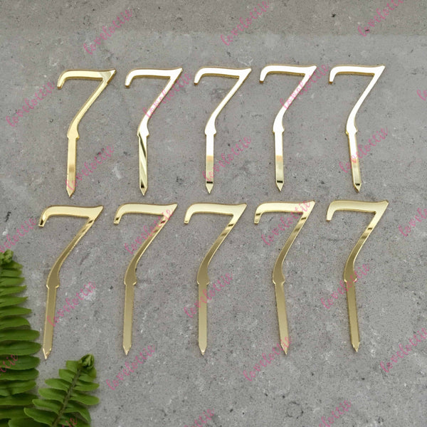 10 x Number 7 Birthday Acrylic Gold Mirror Cupcake Topper
