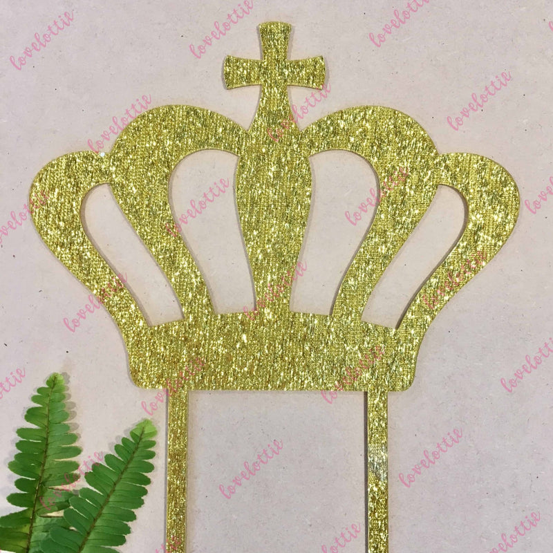 Crown Cross Christening Baptism Gold Glitter Acrylic Brithday Cake Topper
