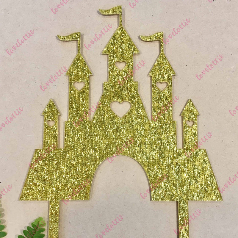 Princess Castle Gold Glitter Acrylic Brithday Cake Topper