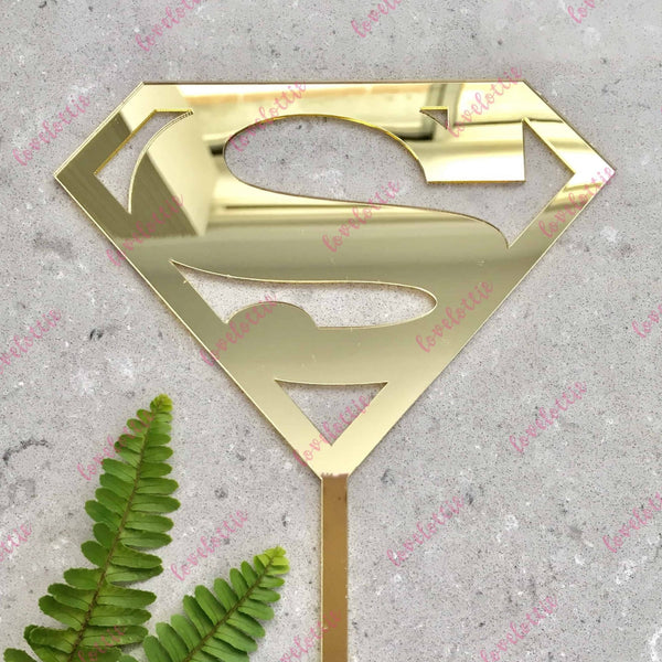 Superman Superhero Gold Mirror Acrylic Brithday Cake Topper