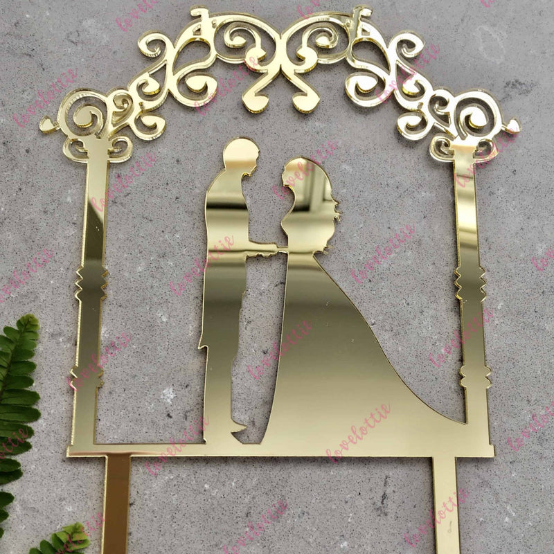 Bride and Groom Gold Mirror Acrylic Wedding Cake Topper