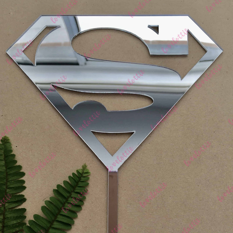 Superman Superhero Silver Mirror Acrylic Brithday Cake Topper