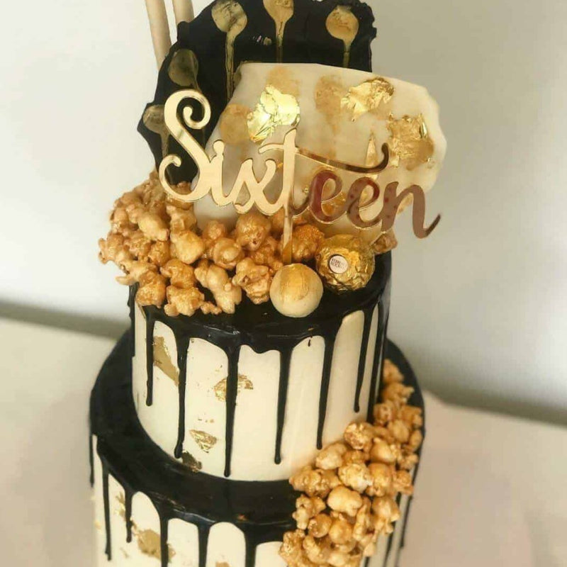 Sixteen Acrylic Gold Mirror 16th Birthday Cake Topper