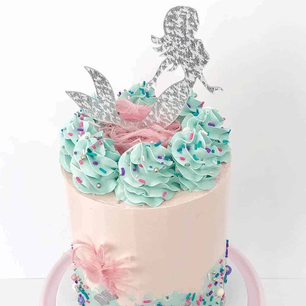 Mermaid Silver Glitter Acrylic Brithday Cake Topper