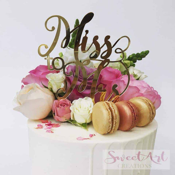 Miss To Mrs Acrylic Gold Mirror Bridal Shower Cake Topper