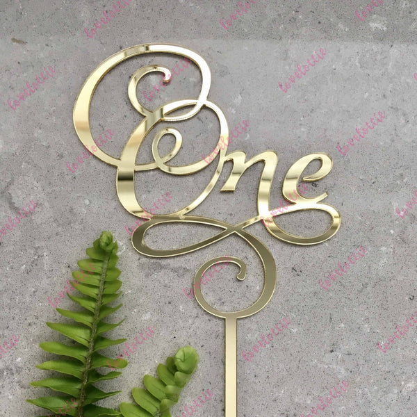 One Swirl Acrylic Gold Mirror Cake Topper For First 1st Birthday