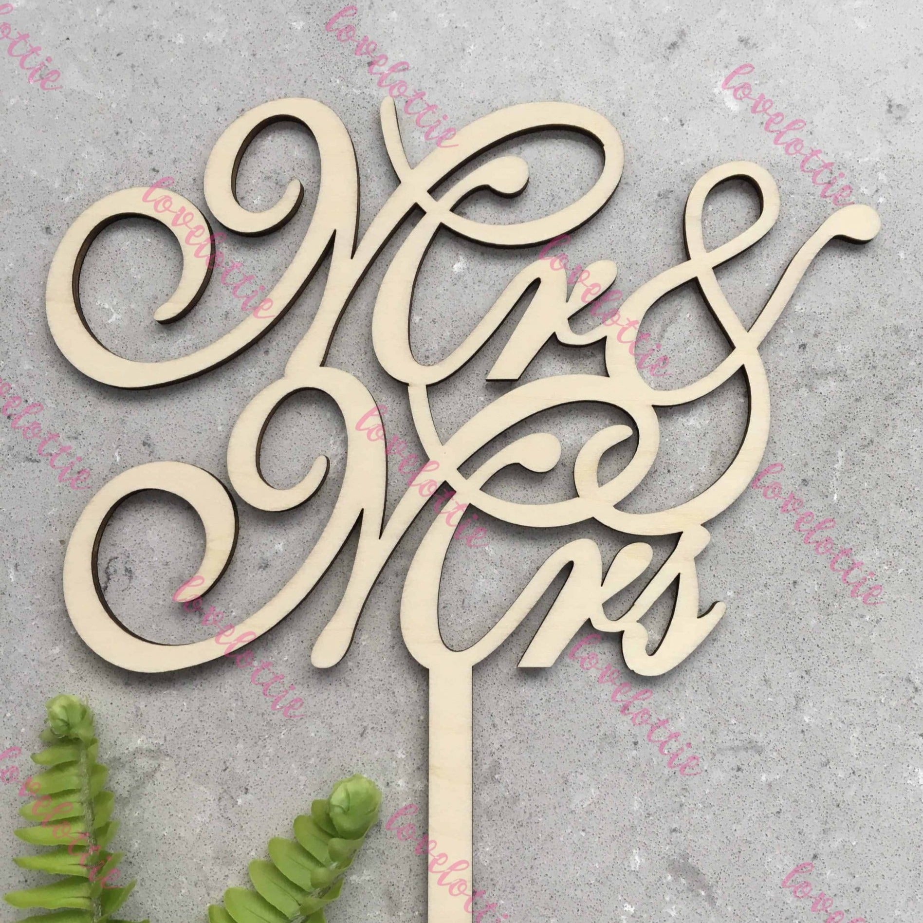 Mr &amp; Mrs Script Acrylic Rustic Wood Wedding Cake Topper