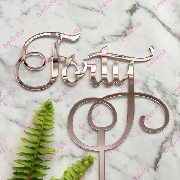 Forty Swirl Acrylic Rose Gold Mirror 40th Birthday Cake Topper