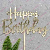 Happy Birthday Acrylic Gold Mirror Birthday Party Cake Topper