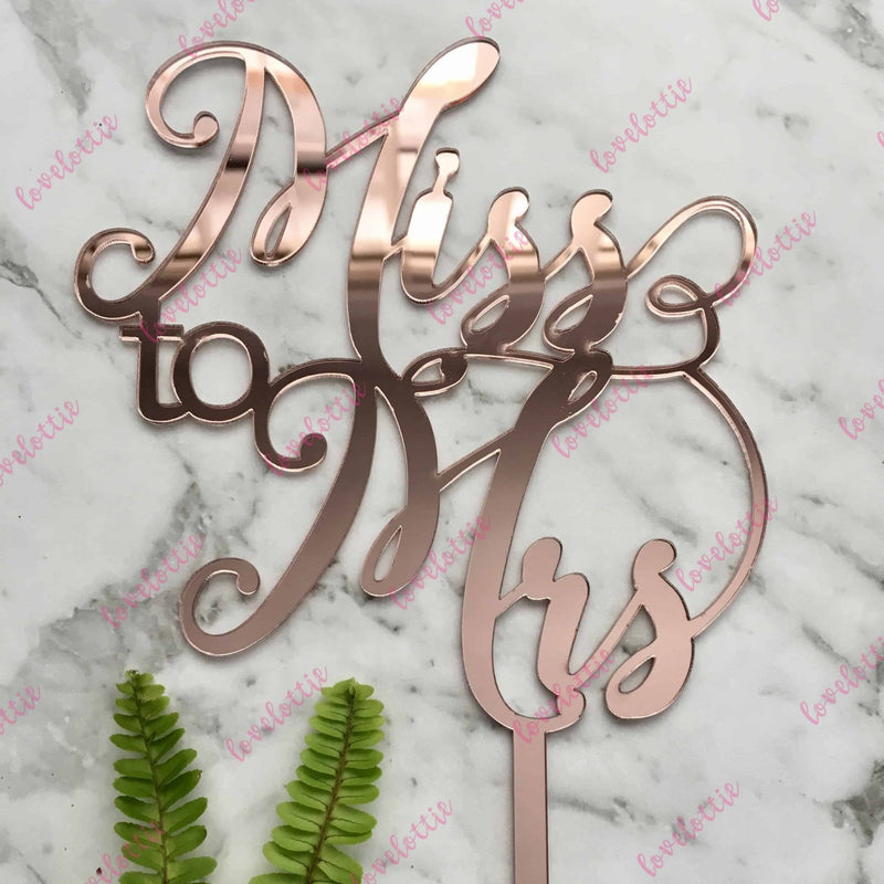 Miss To Mrs Acrylic Rose Gold Mirror Bridal Shower Cake Topper