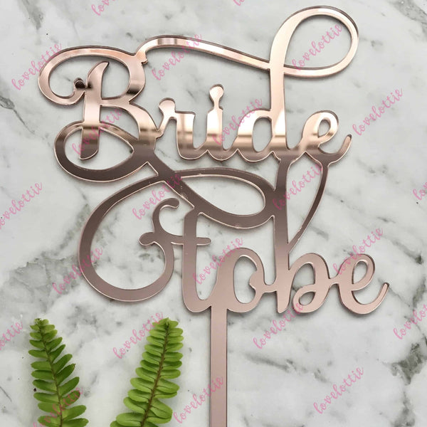 Bride To Be Acrylic Rose Gold Mirror Bridal Shower Cake Topper
