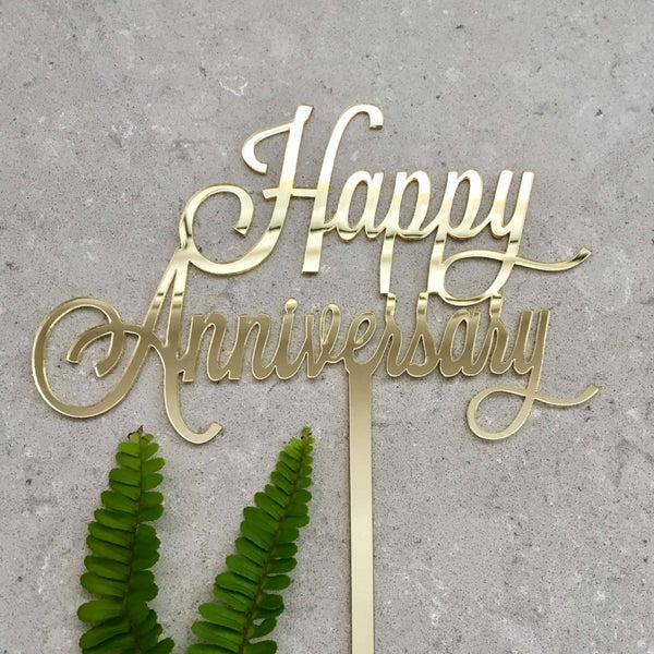 Happy Anniversary Acrylic Gold Mirror Wedding Cake Topper