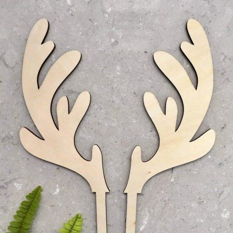 Christmas Reindeer Antlers Cake Topper Rustic Wood