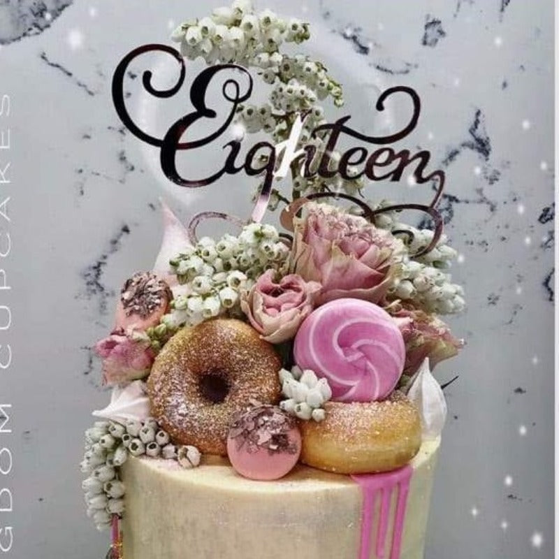 Eighteen Swirl Acrylic Rose Gold Mirror 18th Birthday Cake Topper