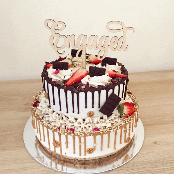 Engaged Rustic Wood Engagement Wedding Cake Topper