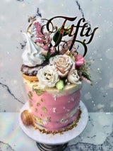Fifty Swirl Acrylic Gold Mirror 50th Birthday Cake Topper