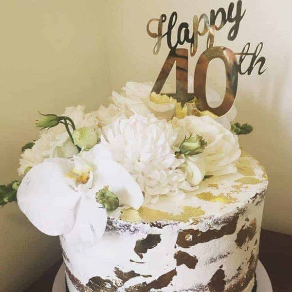 Happy 40th Birthday Cake Topper Acrylic Gold Mirror