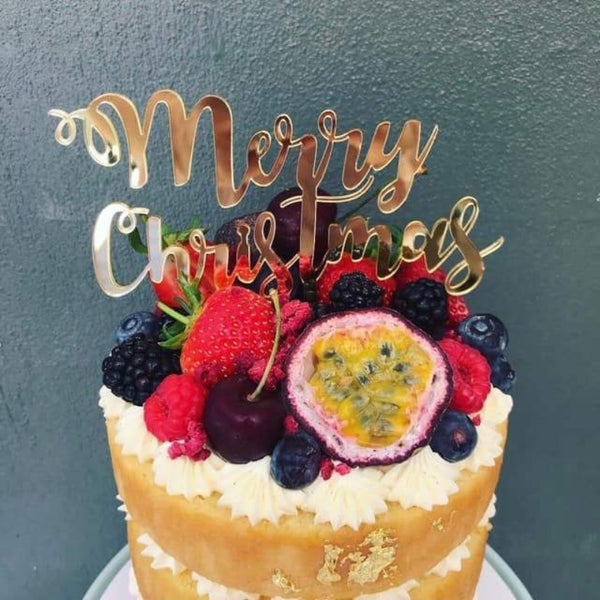 Curly Merry Christmas Cake Topper Acrylic Gold Mirror