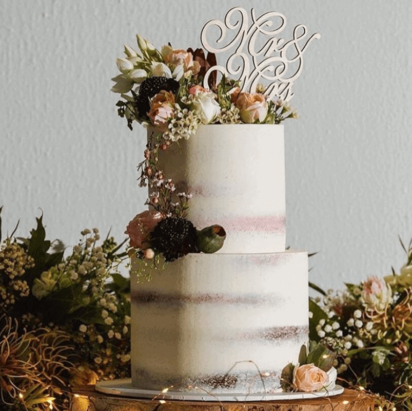 Mr &amp; Mrs Script Acrylic Rustic Wood Wedding Cake Topper
